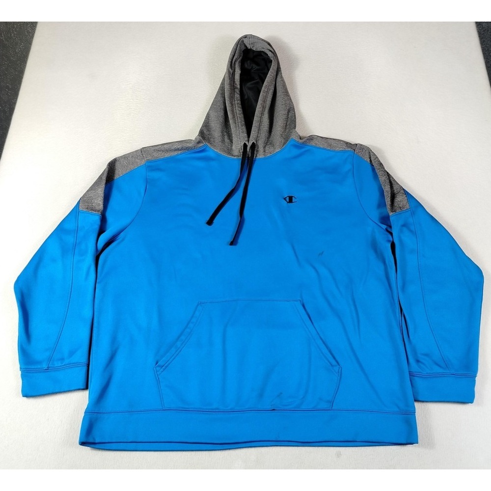 Champion Hoodie Mens 2XL Blue Duofold WarmCtrl Thermal Fleece Distressed Active